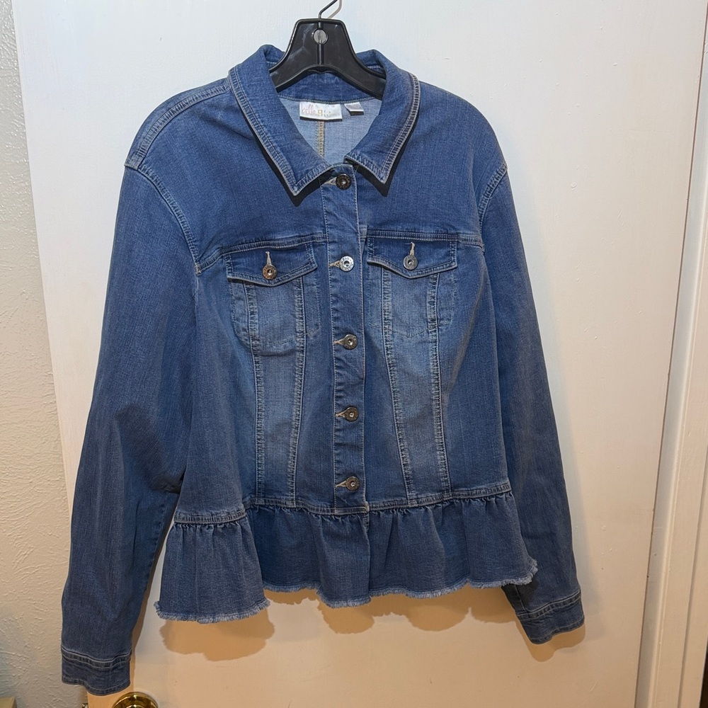 belle by Kim GRAVEL WOMEN’S BLUE DENIM JACKET WITH A RUFFLE Peplum him